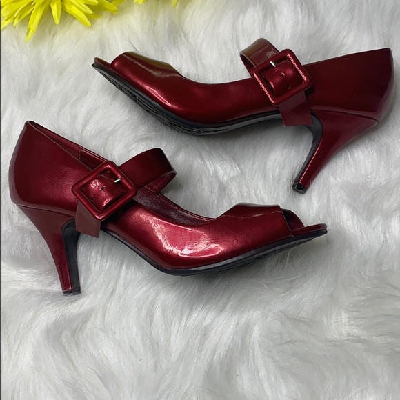 Reaction Kenneth Cole Shoes - Ruby Red Peep Toe Mary Jane Style Heel Size 8